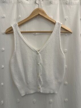 White Knit Button-Front Tank Top